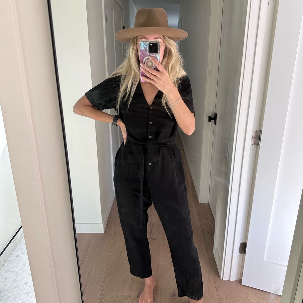 Hatch Black Button-Down Maternity Jumpsuit